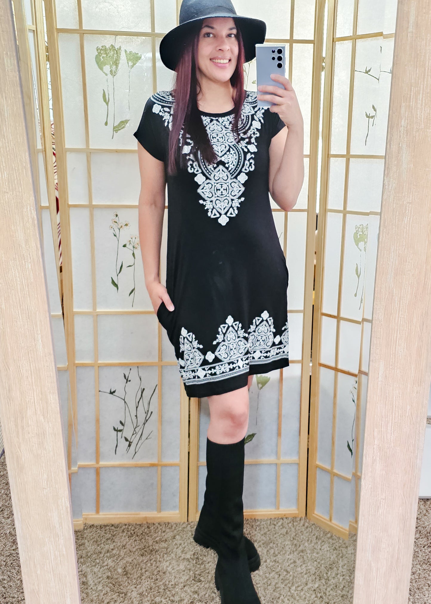 Hellebore Damask Black Dress