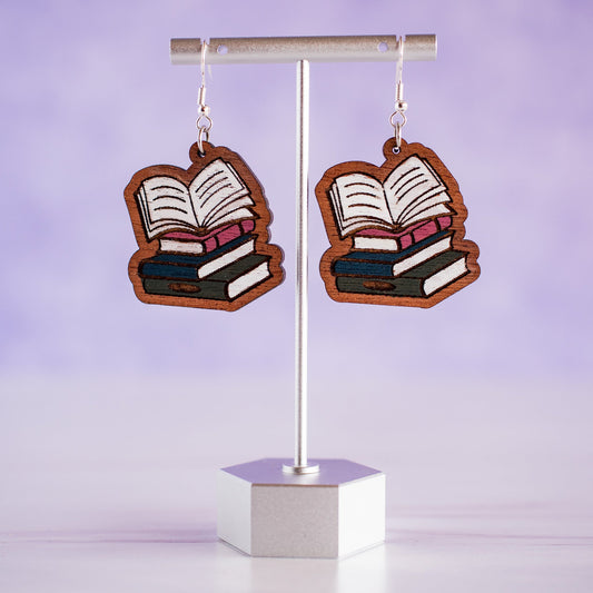 Books Wooden Earrings