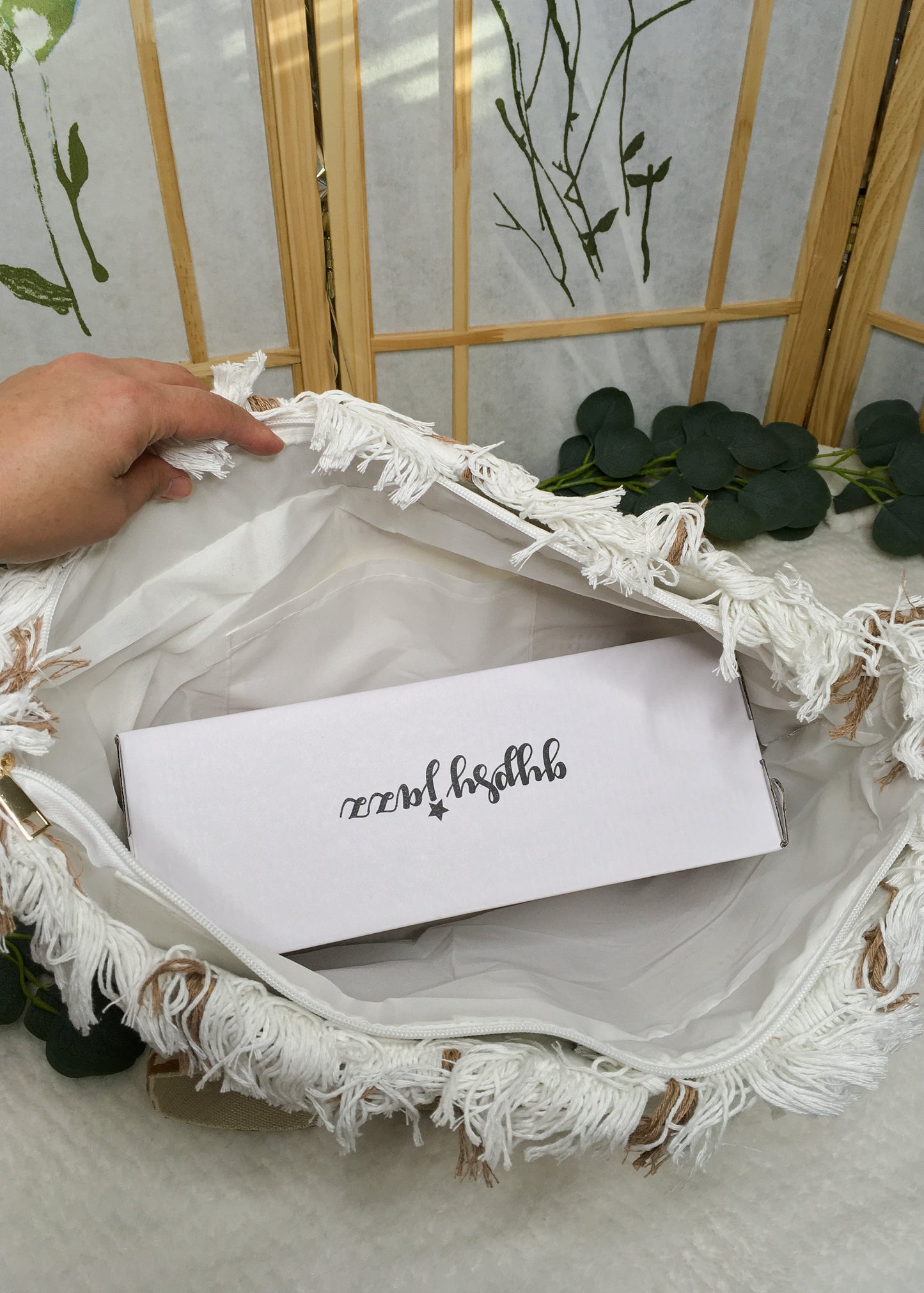 Cotton Bag with Embroidered Straps- Tan