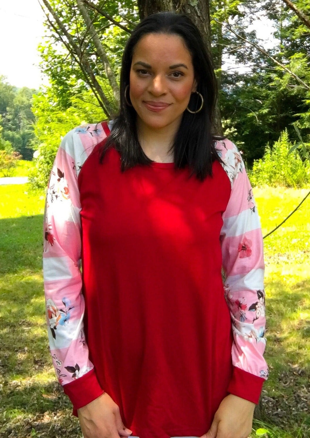 Floral Sleeve Top- Burgundy
