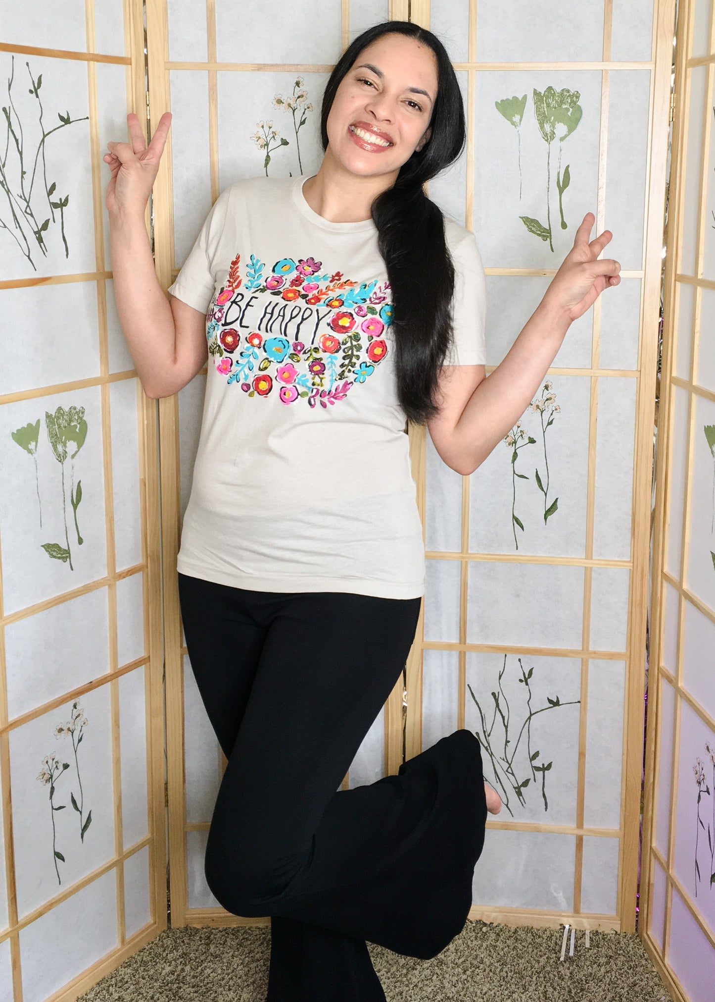Be Happy Graphic Tee- Heather Dust