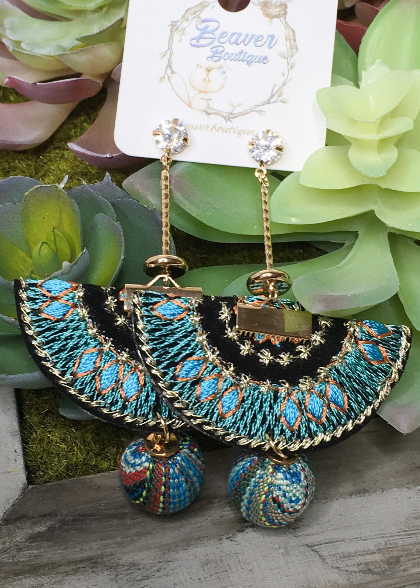 Fan Earrings - Teal