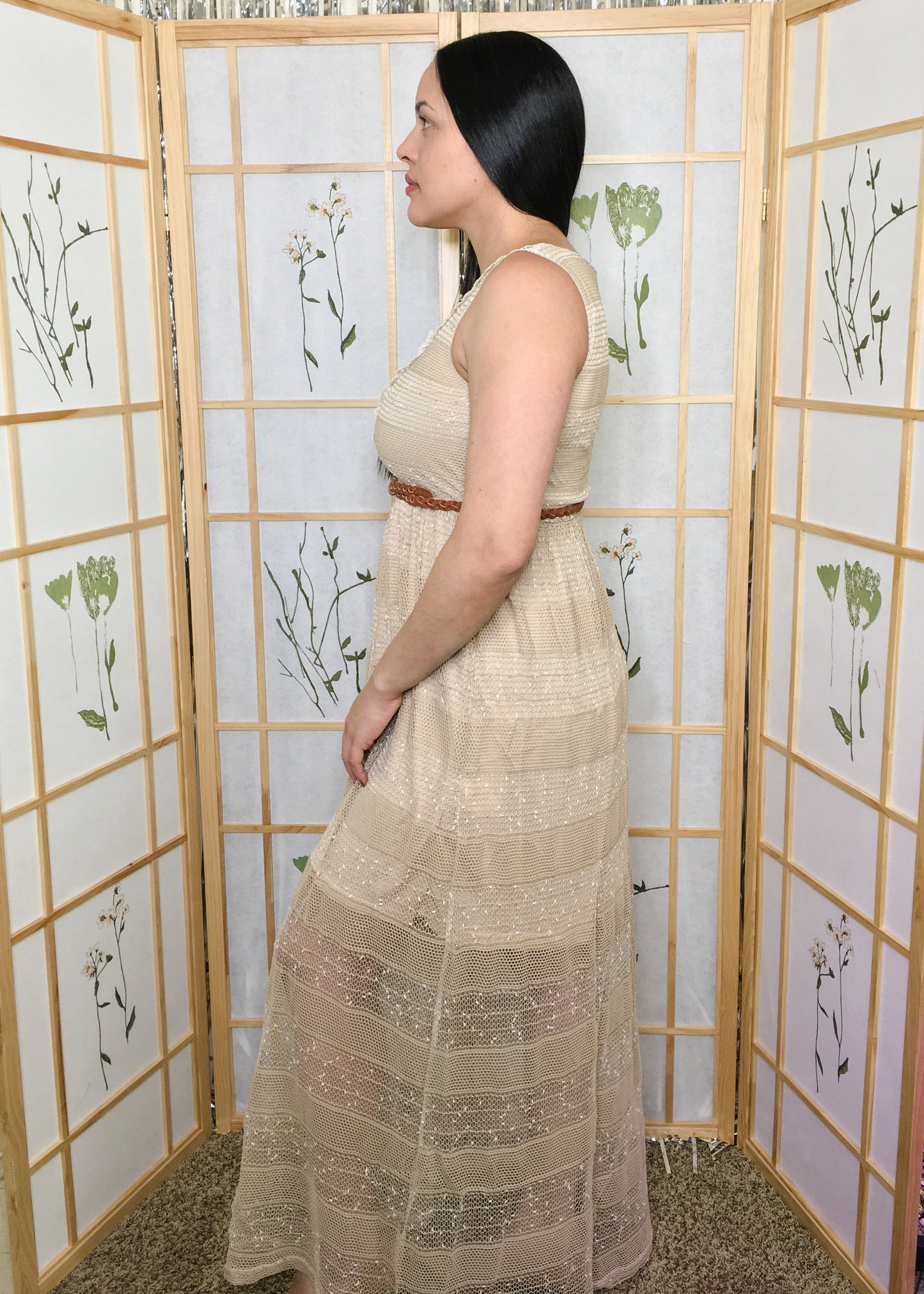 Catleya- Crochet Maxi Dress in Beige