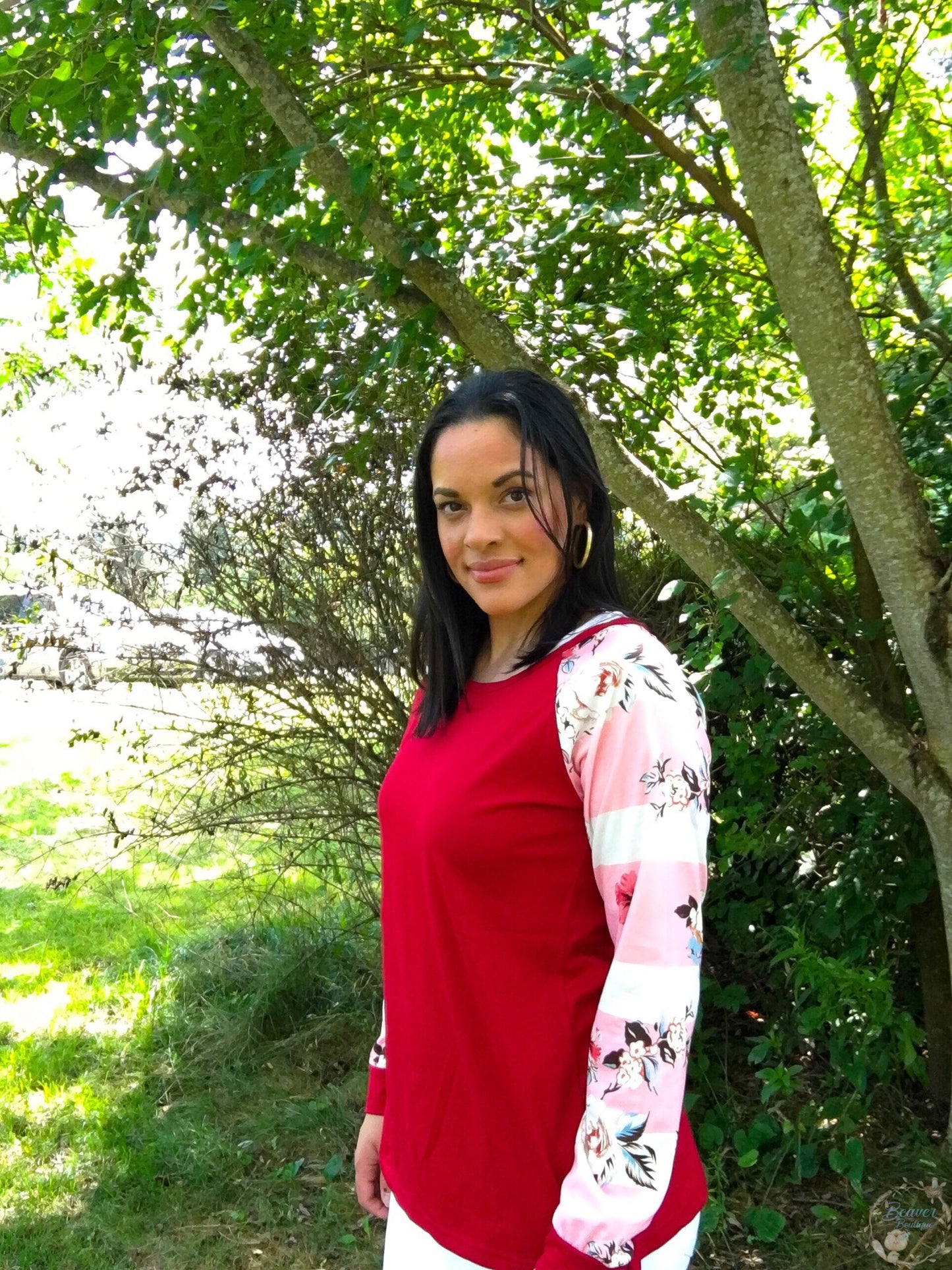 Floral Sleeve Top- Burgundy