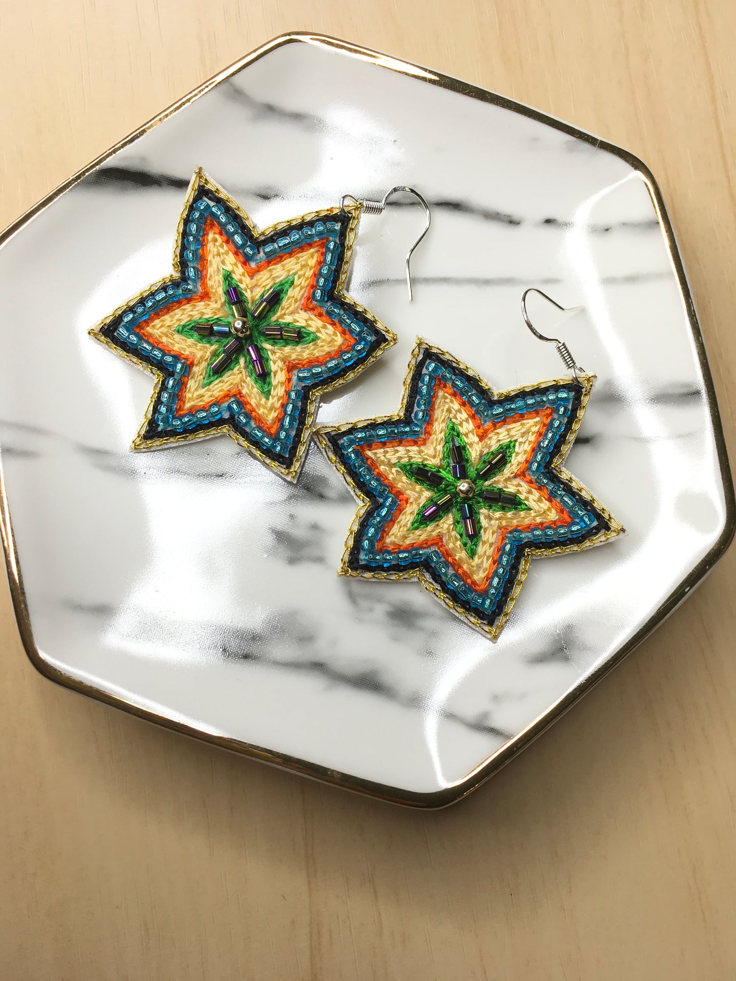Beaded Star Earrings- Blue