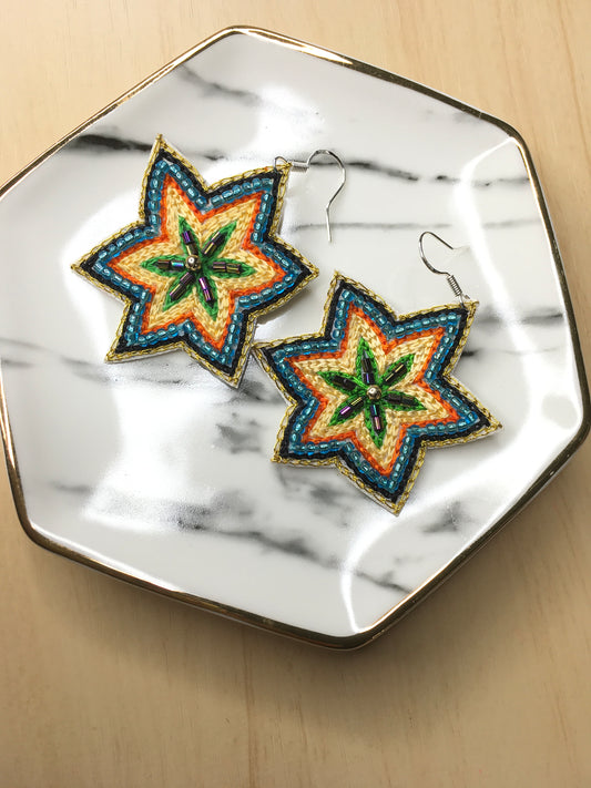 Beaded Star Earrings- Blue