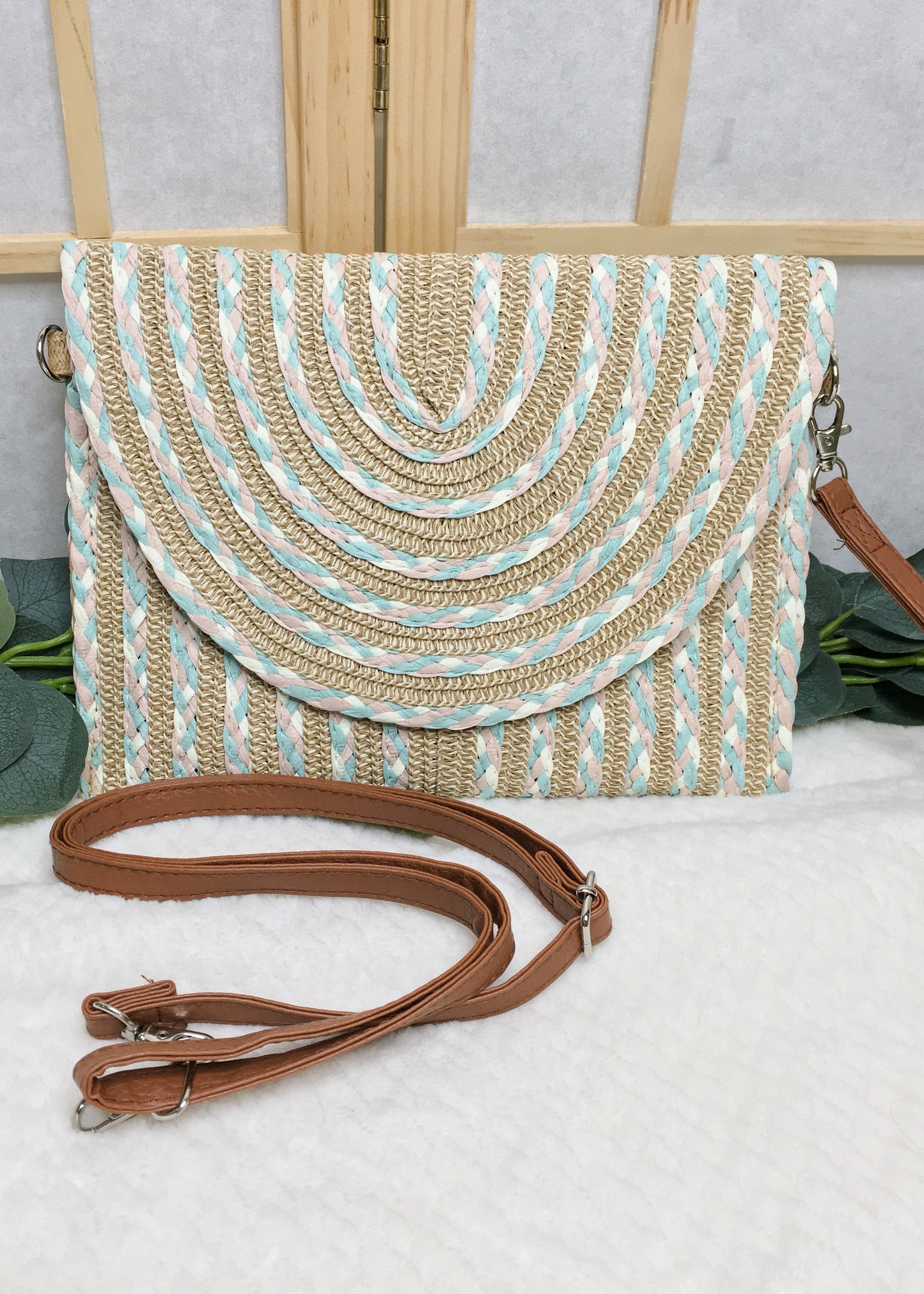 Woven Crossbody + Clutch Bag- Multi