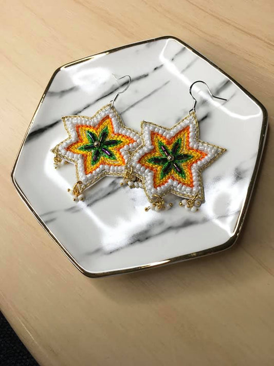 Beaded Star Earrings- Yellow