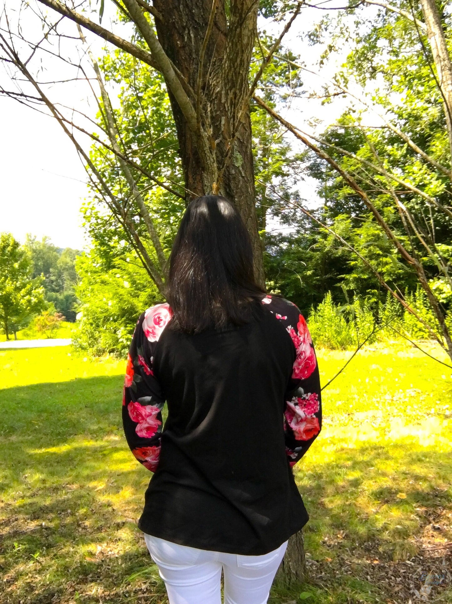 Floral Sleeve Top-Black