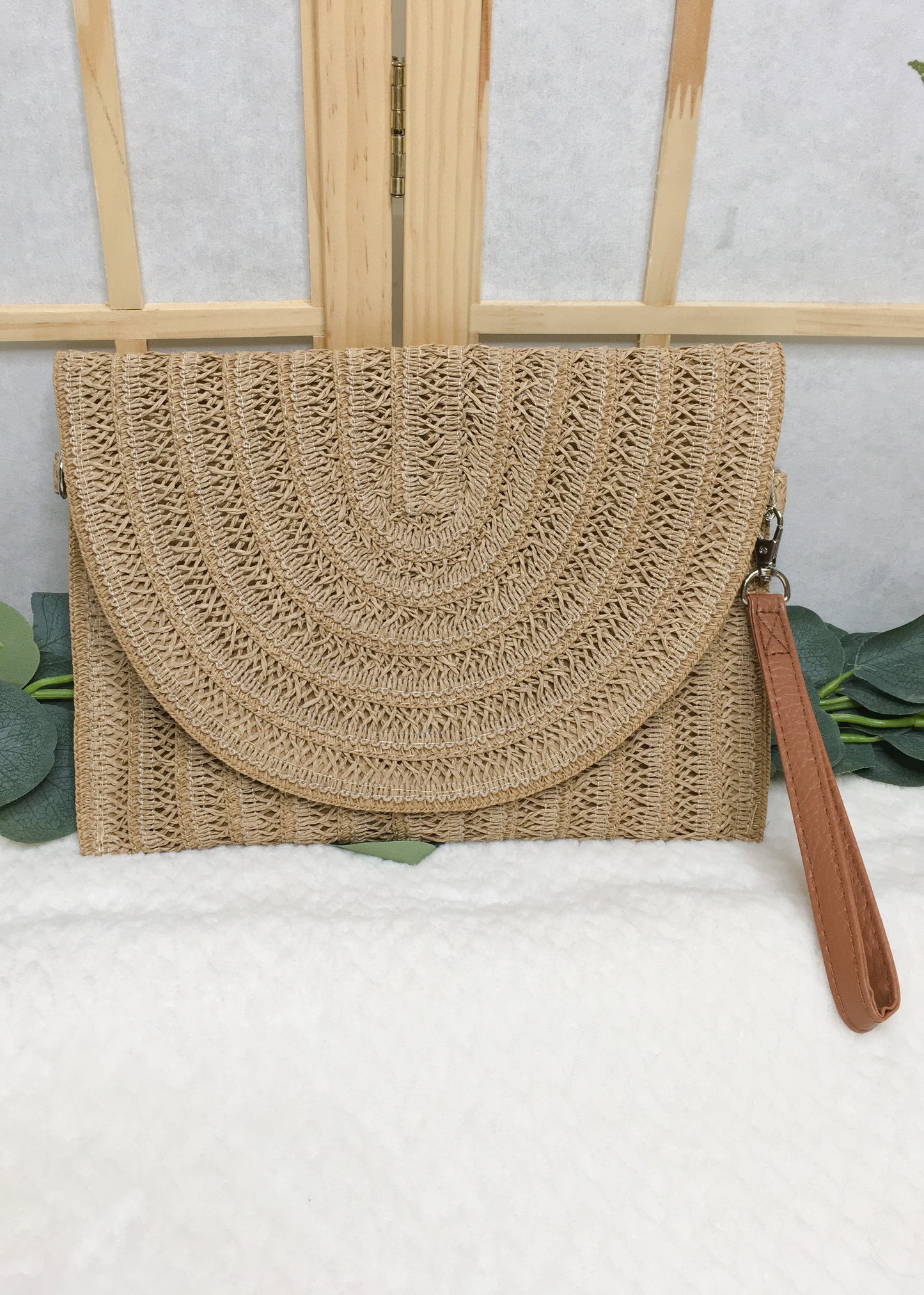 Woven Crossbody + Clutch Bag- Brown