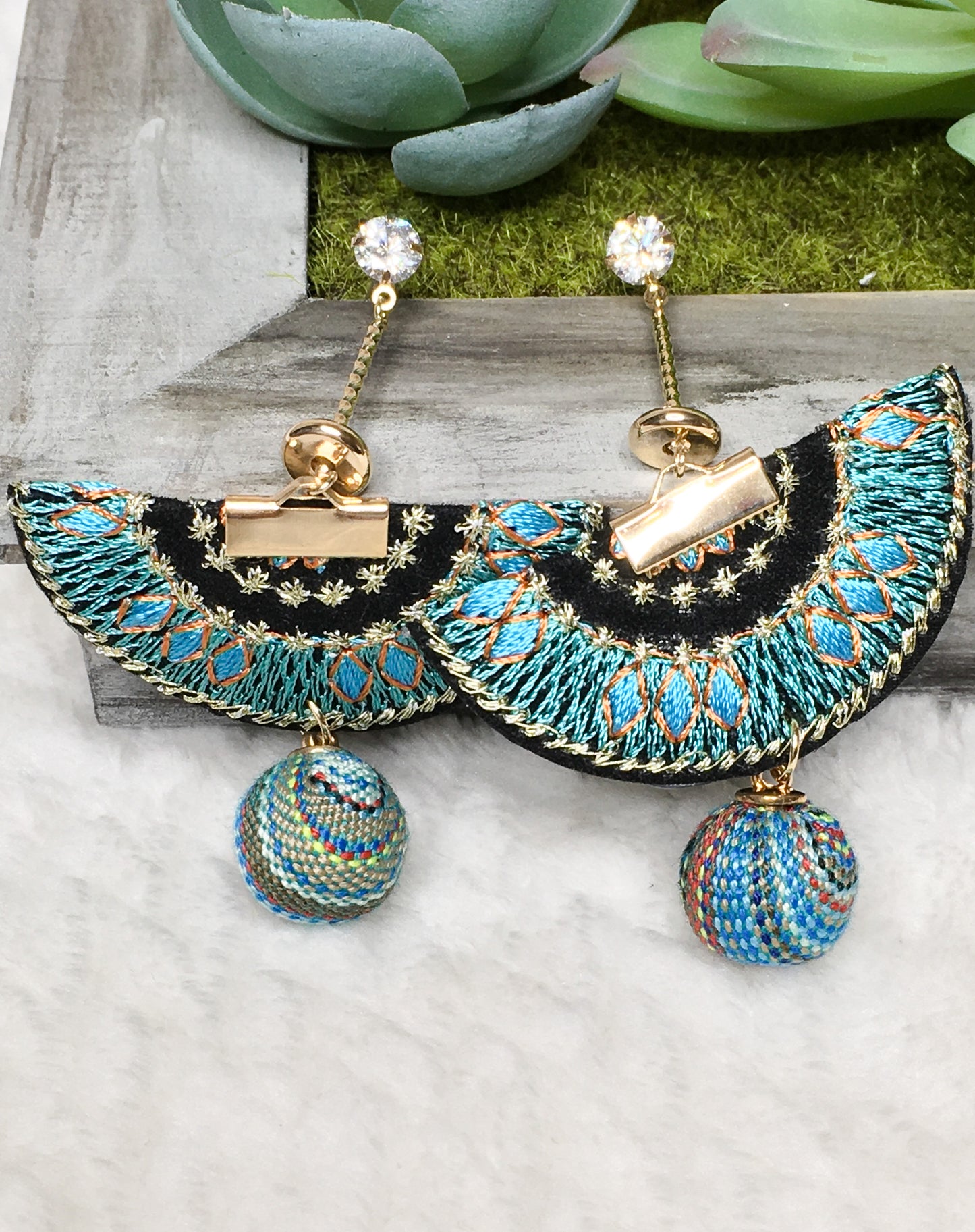 Fan Earrings - Teal