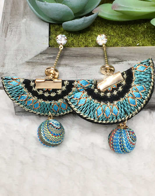 Fan Earrings - Teal
