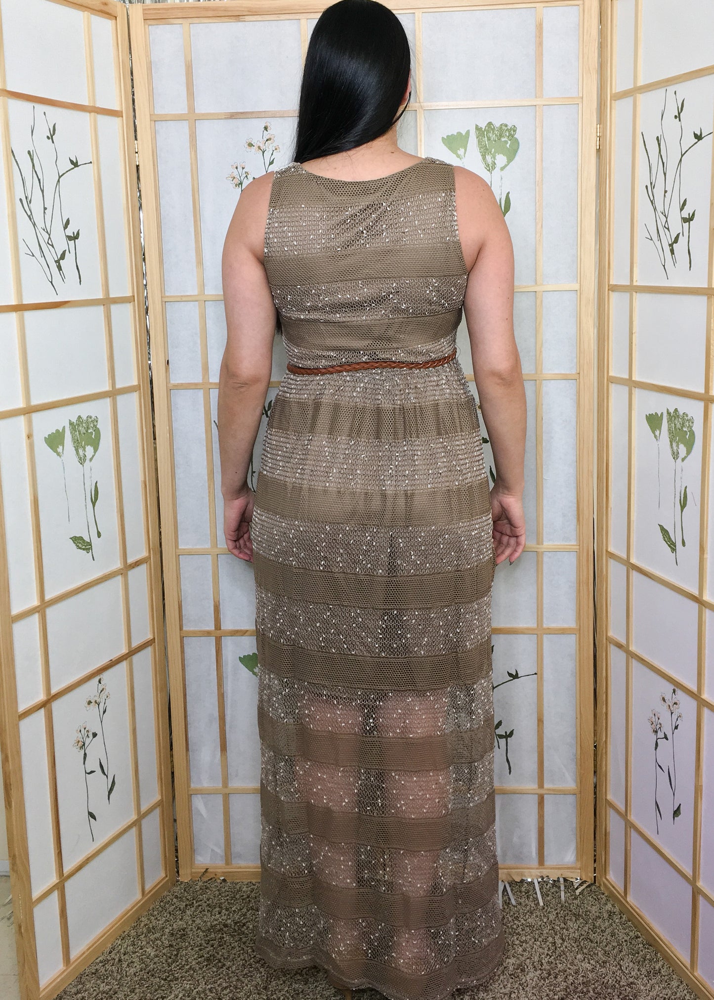 Catleya- Crochet Maxi Dress in Brown