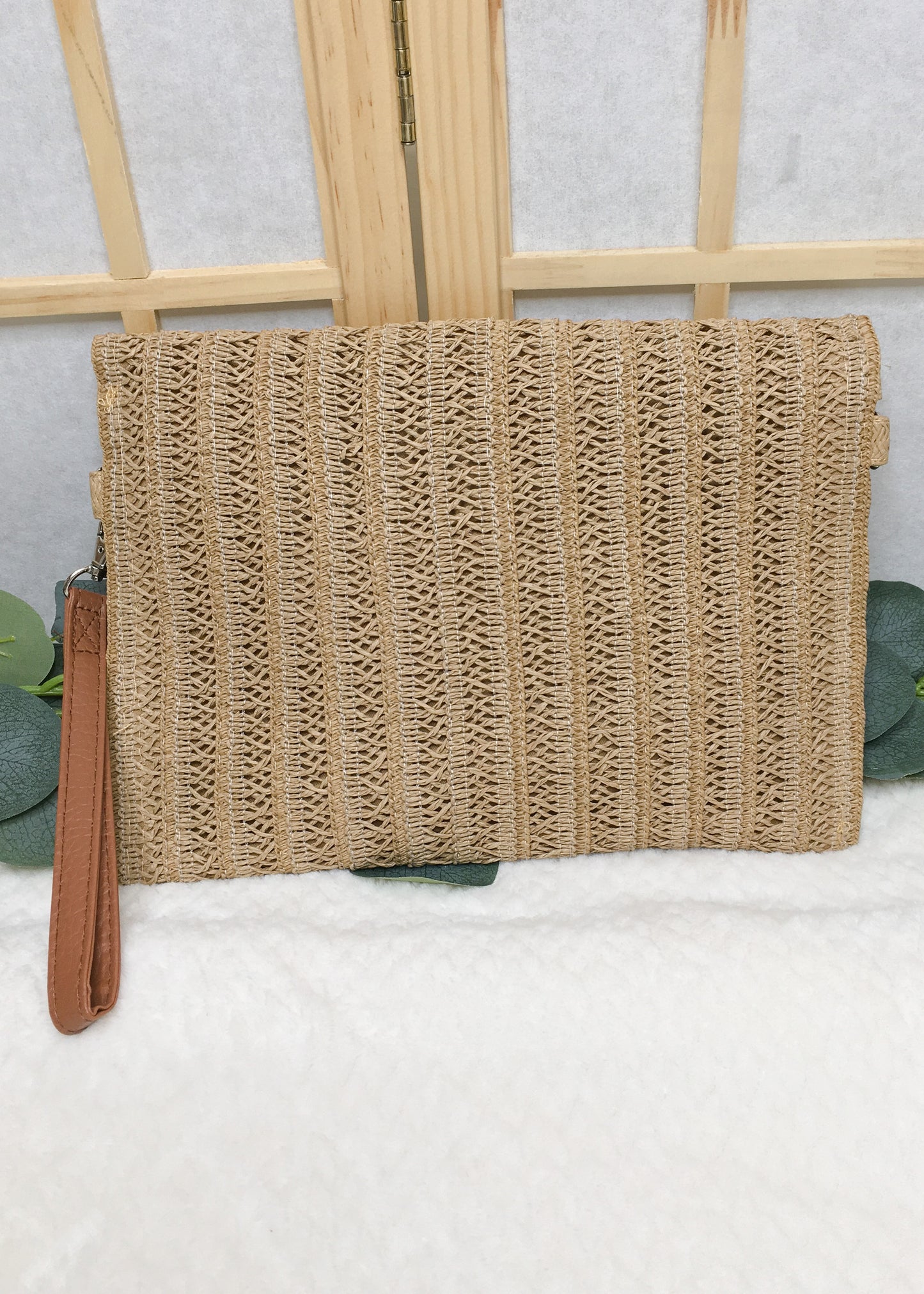 Woven Crossbody + Clutch Bag- Brown