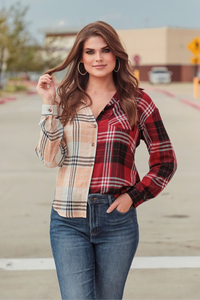 Plaid Button up Top