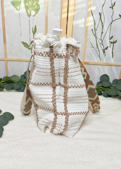 Cotton Bag with Embroidered Straps- White