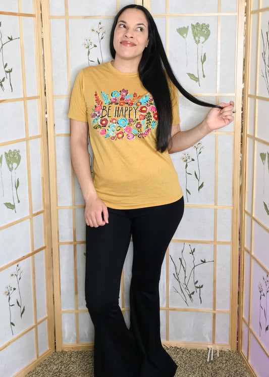 Be Happy Graphic Tee- Antique Gold