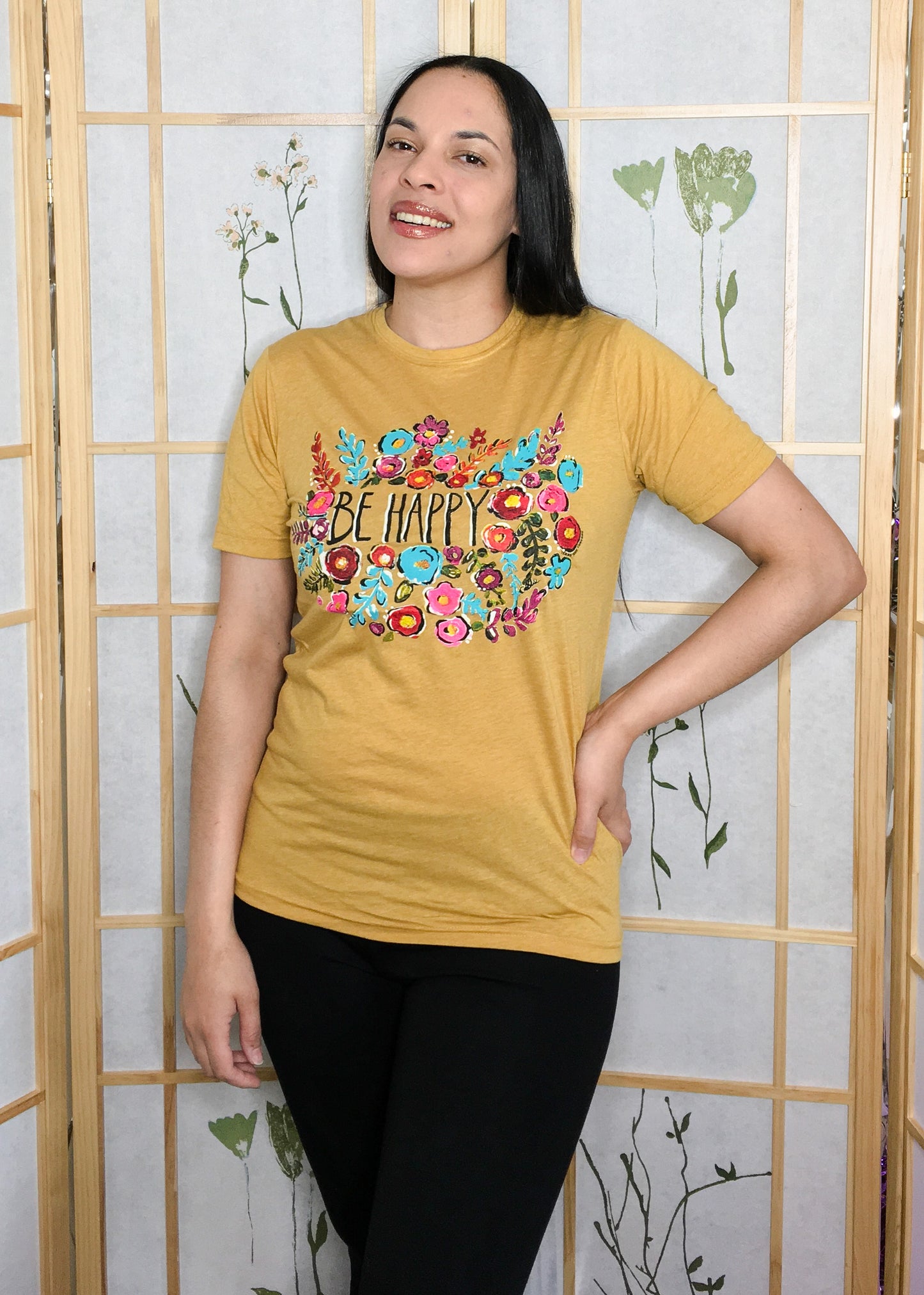 Be Happy Graphic Tee- Antique Gold