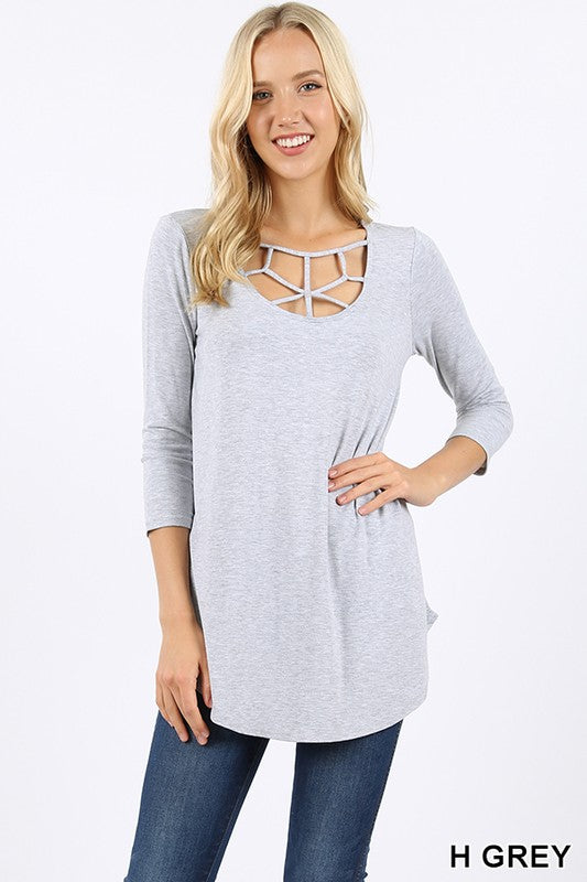 Caged Top- Heather Grey