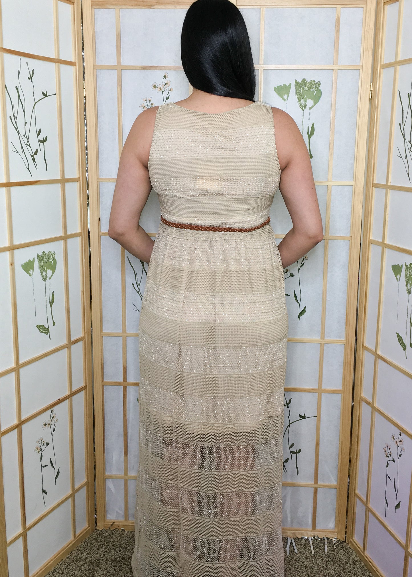 Catleya- Crochet Maxi Dress in Beige